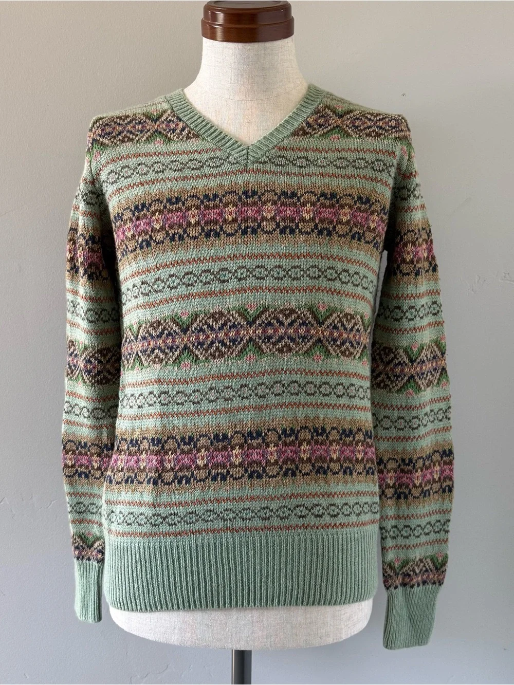 Polo Ralph Lauren Mint Green Fair Isle V-Neck Sweater, L boys (XS men)